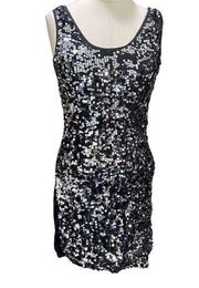 Bodycon Size 6/8 BODY CENTRAL black mini dress with metallic silver sequins