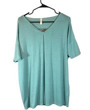 Luxe Baby Blue Short Sleeve Keyhole Cutout Back V-Neck Tunic Blouse Women Sz S