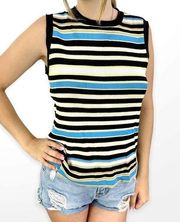 90s ANNE KLEIN Vintage Striped Ribbed Sleeveless Knit Top