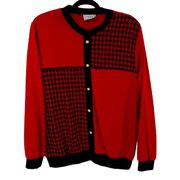 VINTAGE Cricket Lane Red Houndstooth Cardigan M