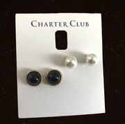 Charter Club 2Sets Blk/Wht Pearl Stud Earrings NWT Reg $29.50.