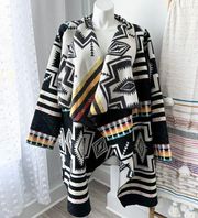 Lane Bryant Black White Aztec Print Open Waterfall Front Cardigan Coat Size 3X