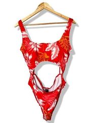 Hurley women's red floral cut out one piece swimsuit new large