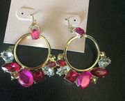 Catherine Malandrino Pink Magenta stones Hoops