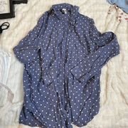 Divided H&M  Blue White Polka Dot Longsleeve Denim Look Button Up Collared Shirt