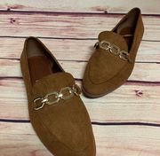 H&M Tan Faux Suede Chain Link Loafers, Size 8.5