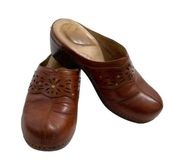 Dansko Brown Leather Shyanne Wedge Slip On Laser Cut Clogs Size US 6.5  EU 37