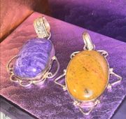 Two 925 Amethyst & Jasper Pendants