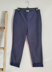 Charter Club Cambridge Skinny Navy Blue White Polka Dot Ankle Pants Size 10