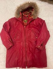 Jacqueline Ferrar Women Jacket red Coyote Fur
Trim Hooded