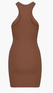 Aritzia Babaton Sculpt Ribbed Racerback Mini Dress in Brown, Size L