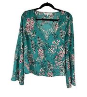 Cupcakes and Cashmere Nadette Turquoise Pink Floral V Neck Blouse