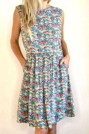 MATILDA Jane Grey Blue Floral Flare Midi Dress Size 8