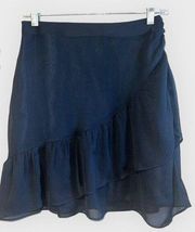 Express Black Lined Faux Wrap Ruffle Hem Chiffon  Skirt  NWOT 4