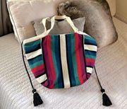 Anthro boho striped 100% cotton tote farmers market beach bag medium size