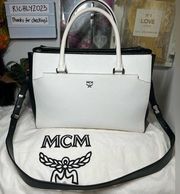 MCM Two Way Laptop/Document Bag Handbag Crossbody Saffiano Leather Excellent