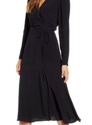 Rachel Parcell Black Long Sleeve Wrap Dress Comfy Flowy Defined Waist Medium