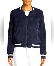 American Stitch Teddy Bomber Collegiate Varsity Jacket leather trim Navy