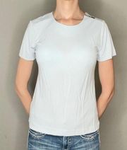 Ann Taylor Zip Zipper Shoulder Blouse Shirt Top Light Pale Blue S SM Small Basic
