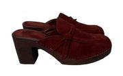 Vtg American Eagle 90s Y2K Burgundy Suede Wooden Clogs Sz 10 Chunky Heel Brazil