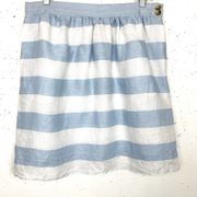 Kenar Striped Linen A-Line Side Zip Skirt Blue and White Size 6
