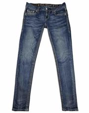 Rock Revival Size 29 Raven Skinny Denim Jeans Embroidered Distressed