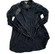 Bordeaux Shirt Women Small Black Collared Lace Button Front High Low Modal Blend
