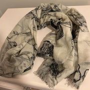 Black & White stencil flower scarf