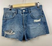Reformation Dixie High Rise Denim Shorts Womens Size 29 Button Fly Distressed