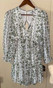 Justify white & green floral dress with back cut out - size medium