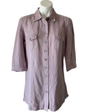 Soft Surroundings Linen Blend Button Front Light Purple Tunic