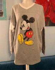 Disney  Mickey Mouse Gray Varsity Long Sleeve  Jersey Top - Size XL