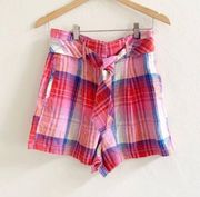 Plaid Linen Belted Shorts