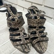 BCBG Maxazria Sexy Snakeskin Leather Strapped Studded Stiletto Heels 9 Thera