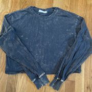 Cropped L/S Black Tie-Dyed Tee, Size S