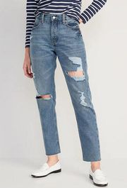 Old Navy High-Waisted Slouchy Straight Cropped Ripped Jeans Size 2