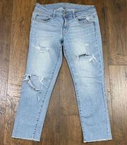 American Eagle Stretch Skinny Crop Light Wash Ripped Jeans