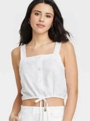 A New Day Sleeveless Button Front Linen Blend Cinched CropTop Women’s M NWT
