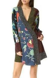 Diane Von Furstenberg silk long sleeve Patchwork Cross Over mini Dress size smal
