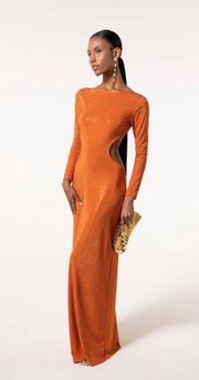 Gown Rinna Rhinestone Backless Cut-Out Long-Sleeve Maxi Cider M NWT