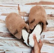 Mocha Fleece Lined Teddy Bear Slippers