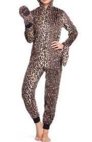 Nick & Nora Catsuit Cheetah Print Cat Goth One Piece Cosplay Front Zip Pajamas