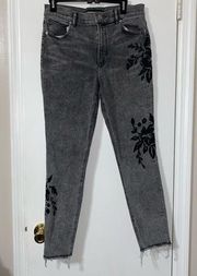 EXPRESS Gray Ankle Legging High Rise Floral Embroidered Jeggings 10R