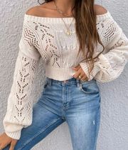 SheIn Off The Shoulder Pointelle Knit Crop Sweater