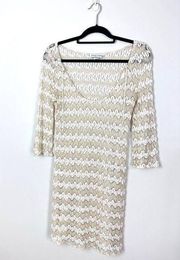 Vintage Jordan Taylor Knit Metallic Gold White Sheer Dress Swim Cover Up Medium