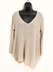 Wishlist Asymmetrical Hem Sweater NEW Womens Sz Small Tan V-Neck Lightweight