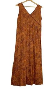 Peruvian Connection Orange Linen Blend Vneck Maxi Dress Sleeveless