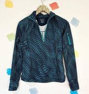 S Tek Gear Blue-Green Print Athletic Quarter Zip Jacket