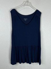 Merona Womens Peplum Top Medium M Navy Blue Sleeveless Stretch Crochet Trim Tank