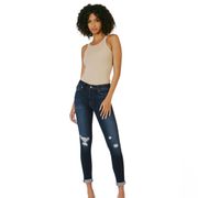 Kancan Hudson Mid Rise Ankle Skinny Jeans Dark Wash Distressed